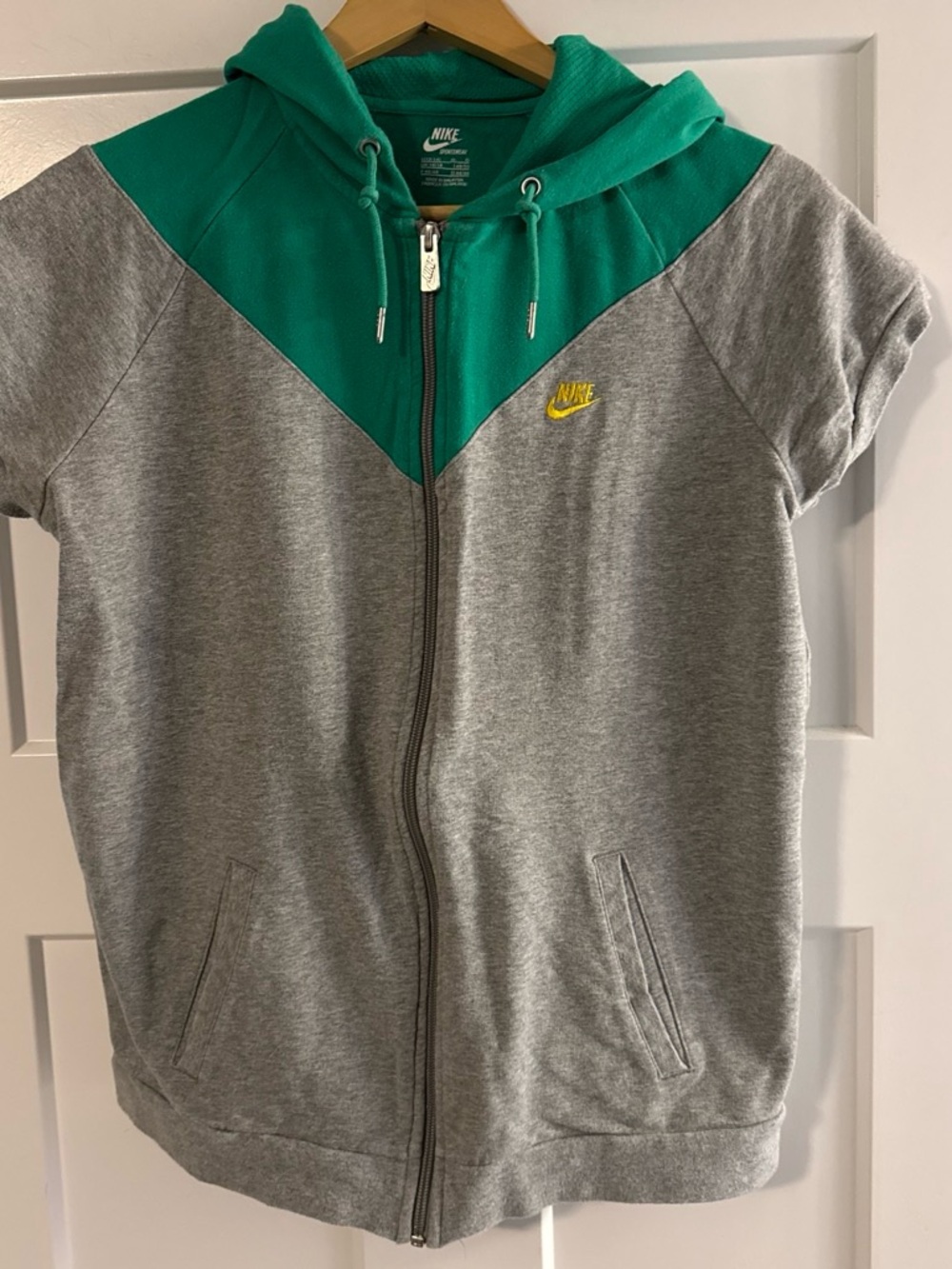 Nike Grey & Teal Short-Sleeve Zip Hoodie with Yellow Logo
